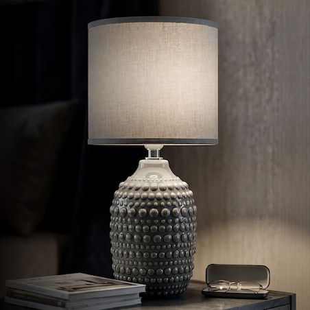 Lampa stołowa Points, kolor szary, ceramika, żelazo i tkanina, 15 x 15 x 30,5 cm, 1 x E14, styl nowoczesny, do salonu i sypialni, Mauro Ferretti