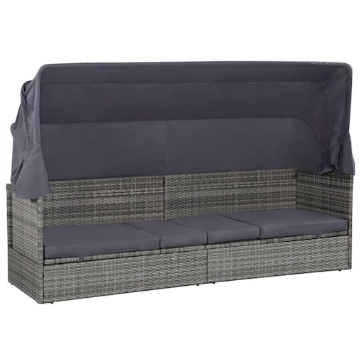 vidaXL Leżanka ogrodowa z zadaszeniem, szara, 205x62 cm, rattan PE