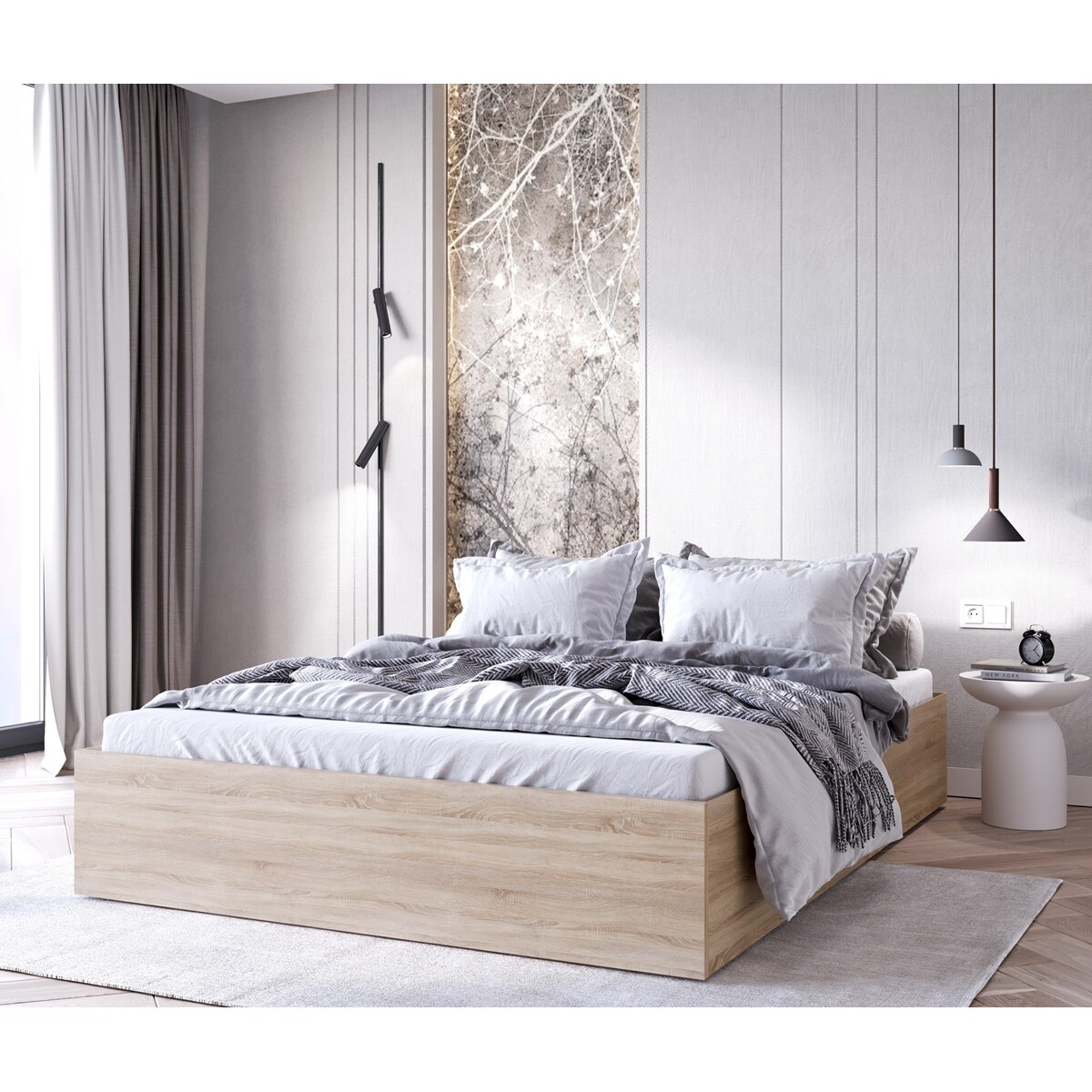 Łóżko z materacem do sypialni MOND 160x200- dąb sonoma
