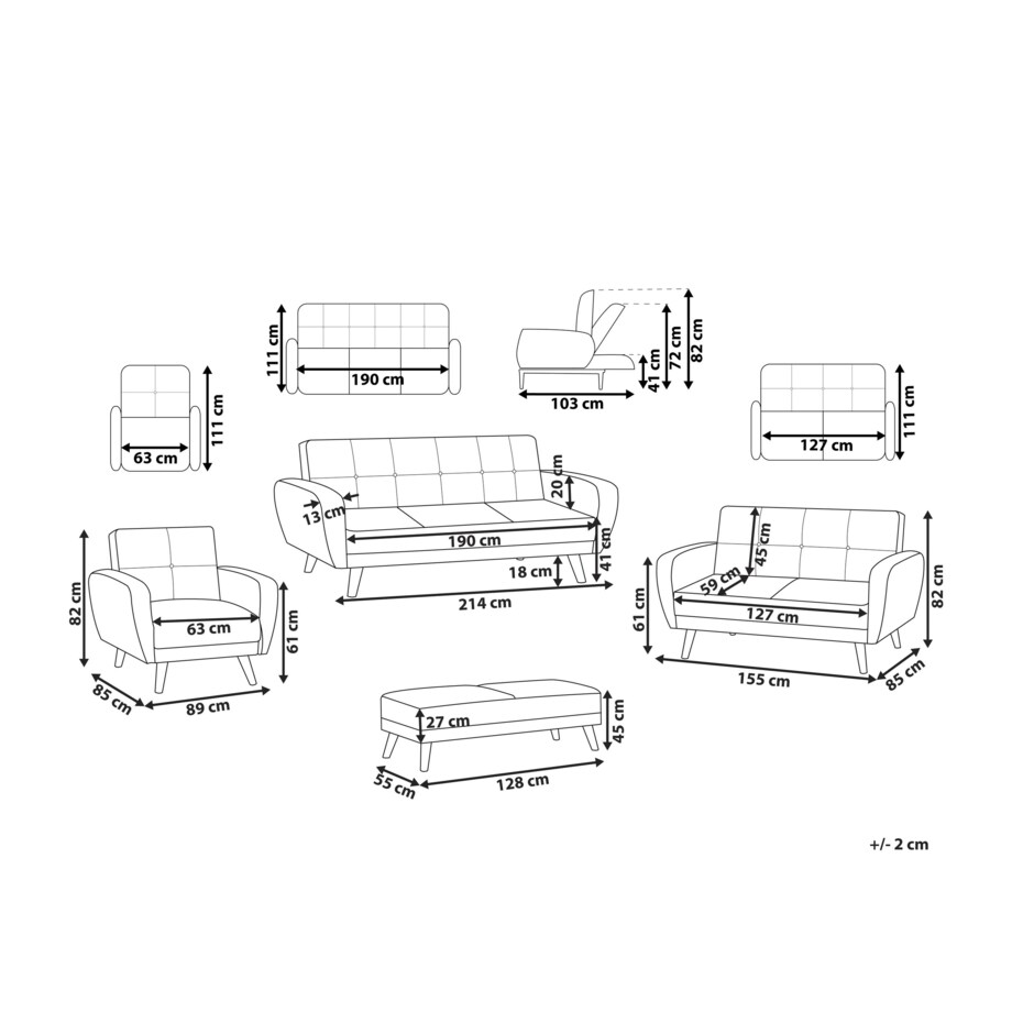 Komplet wypoczynkowy 6-osobowy z pufem szary FLORLI