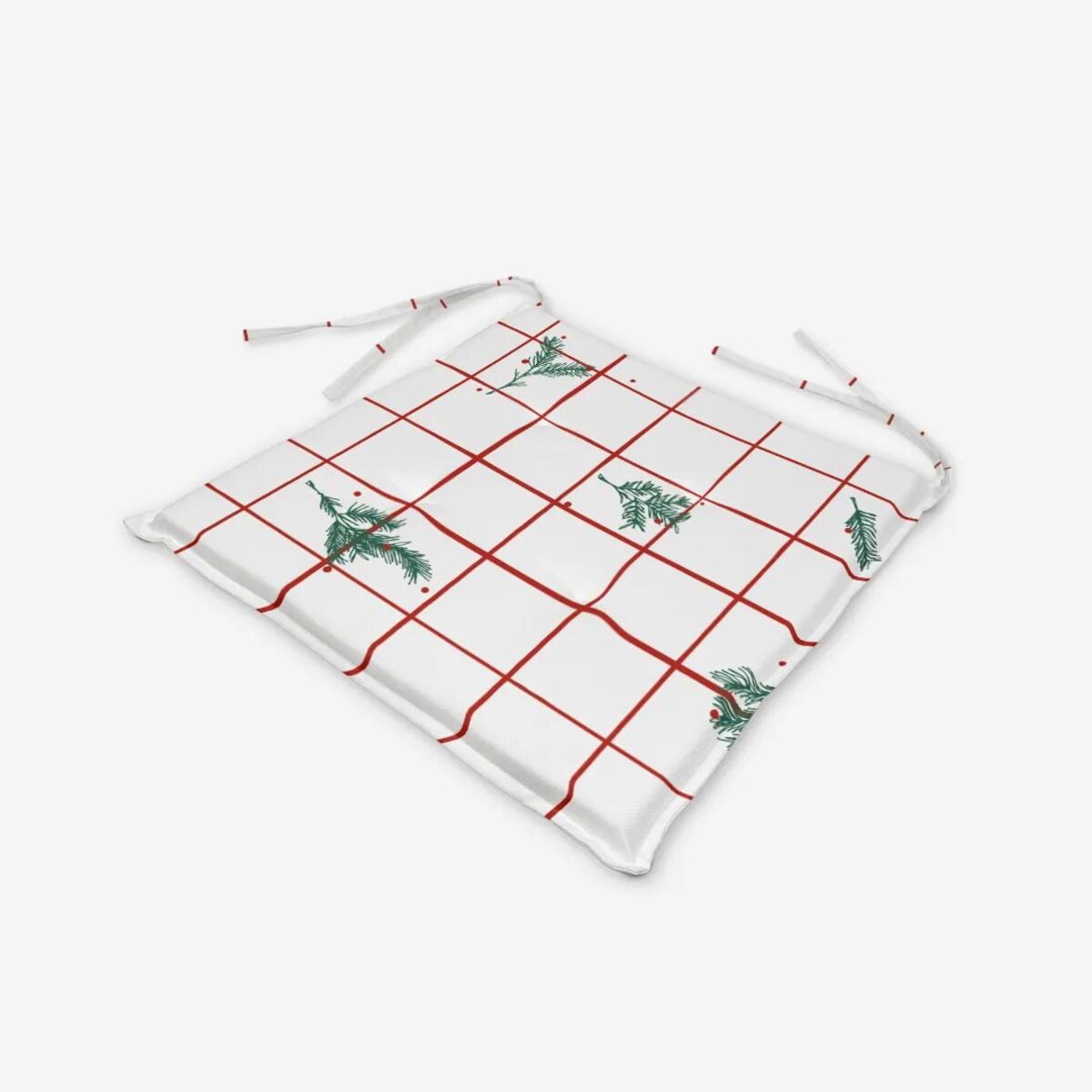 Poduszka świąteczna na krzesło - krata i gałązki