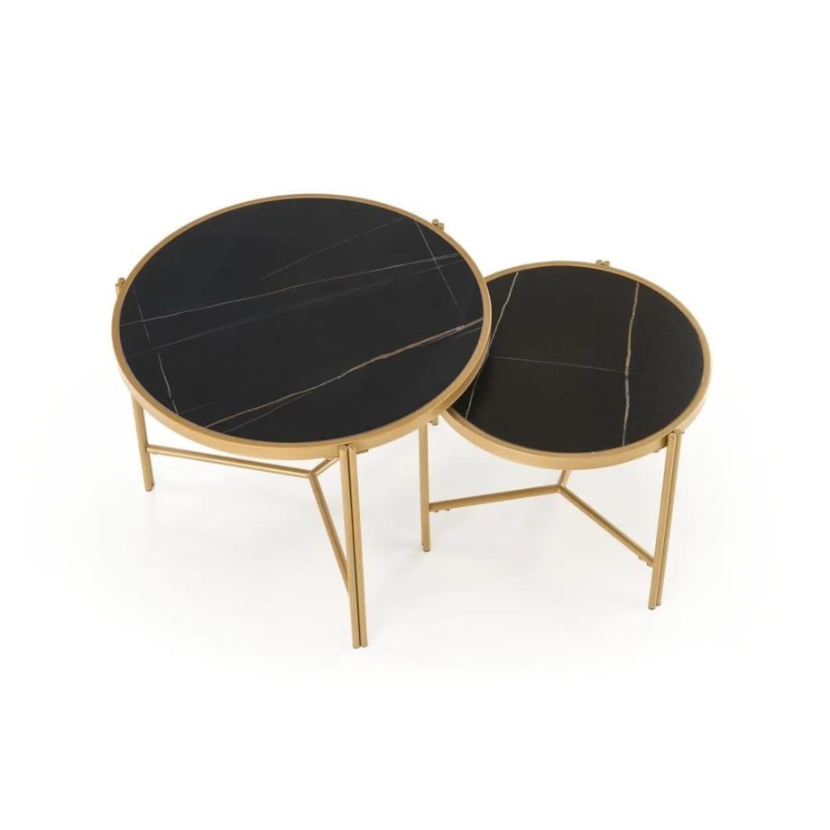 Zestaw 2 stolików FATIMA czarny marmur/złoty
