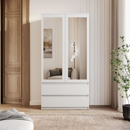 Dwudrzwiowa szafa HANA SS-90 z lustrem, biała