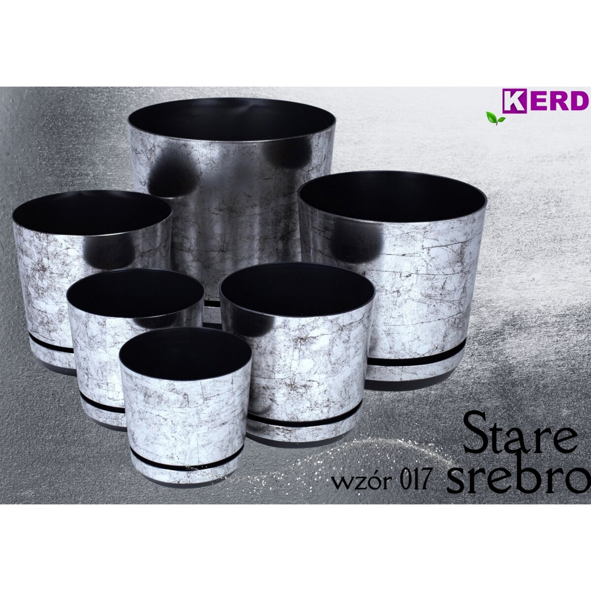 14 cm wzór STARE SREBRO Doniczka z podstawką klasyczna elegancka efekt kamienia skały