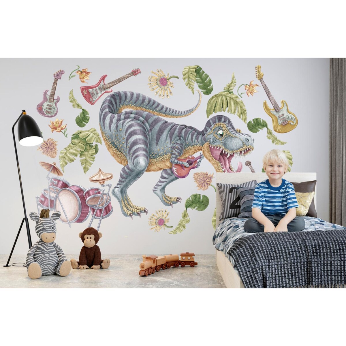 Zestaw naklejek na ścianę, Pastelowy Muzyczny dinozaur, 100cm