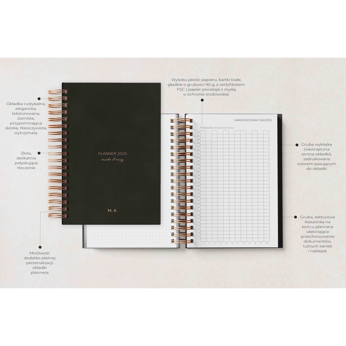 Planner dzienny na spirali 2025 – Sombre