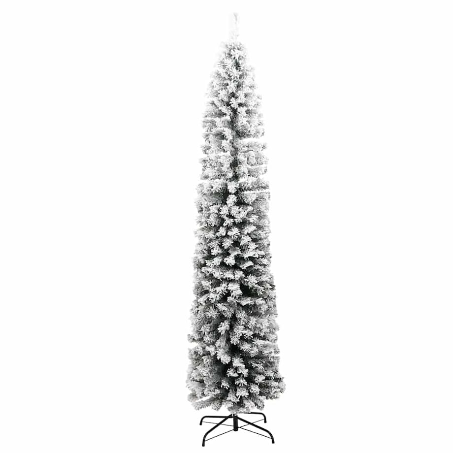 vidaXL Smukła, sztuczna choinka, zielona, ośnieżona, 210 cm, PVC