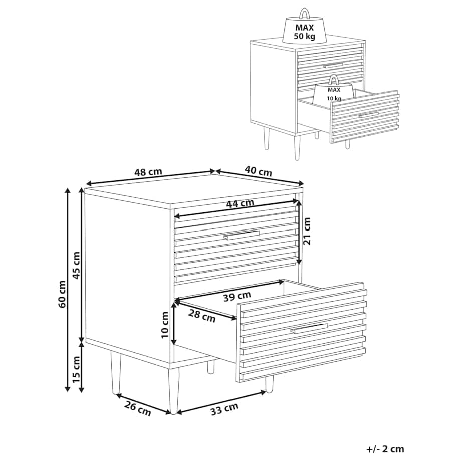 Szafka nocna 2 szuflady MDF Ciemne drewno KEITH