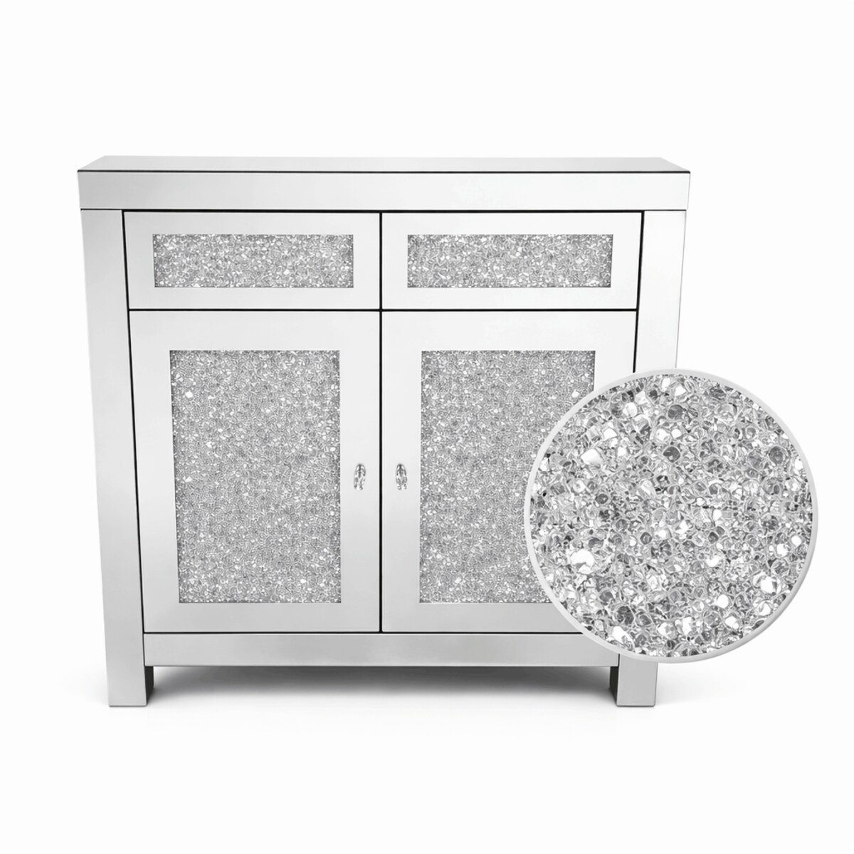 Komoda glamour szklana lustrzana z kryształkami Premium 80×80×40 cm