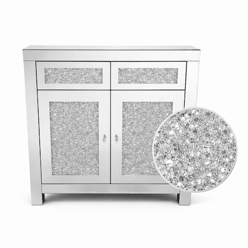 Komoda glamour szklana lustrzana z kryształkami Premium 80×80×40 cm