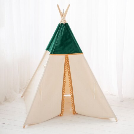 Namiot tipi Velvet Green, zestaw tipi z matą i poduszkami