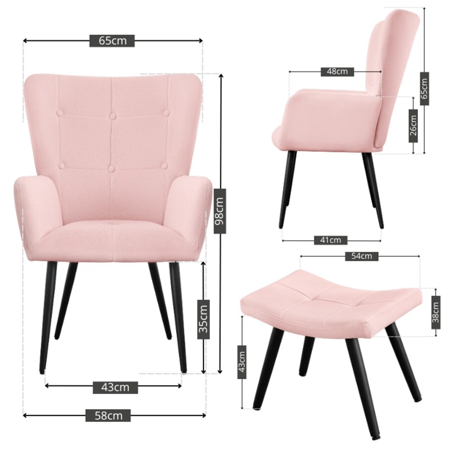 Fotel uszak z podnóżkiem do salonu wypoczynkowy welurowy tapicerowany różowy