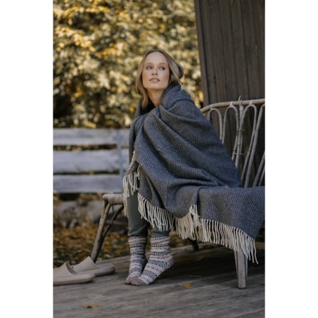 Koc z wełny merino z domieszką kaszmiru grafitowy