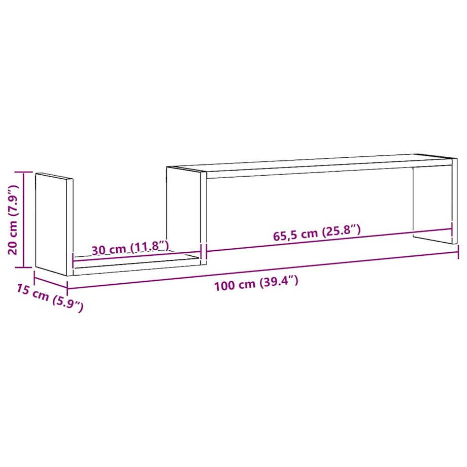 vidaXL Półki ścienne, 2 szt., brązowy dąb, 100x15x20 cm