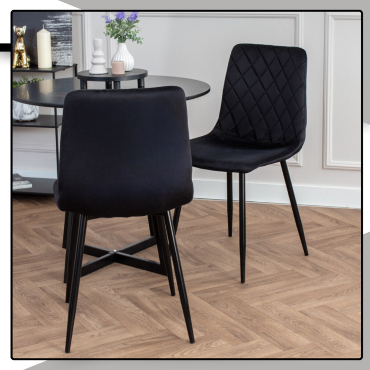 Krzesło czarne tapicerowane pikowane welurowe nowoczesne wygodne velvet