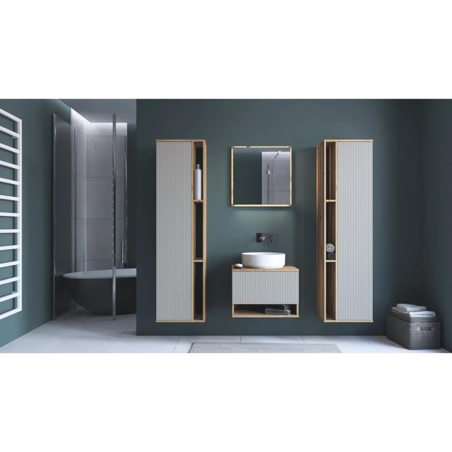 Lustro łazienkowe AVIOLA 60cm dąb artisan z oświetleniem LED