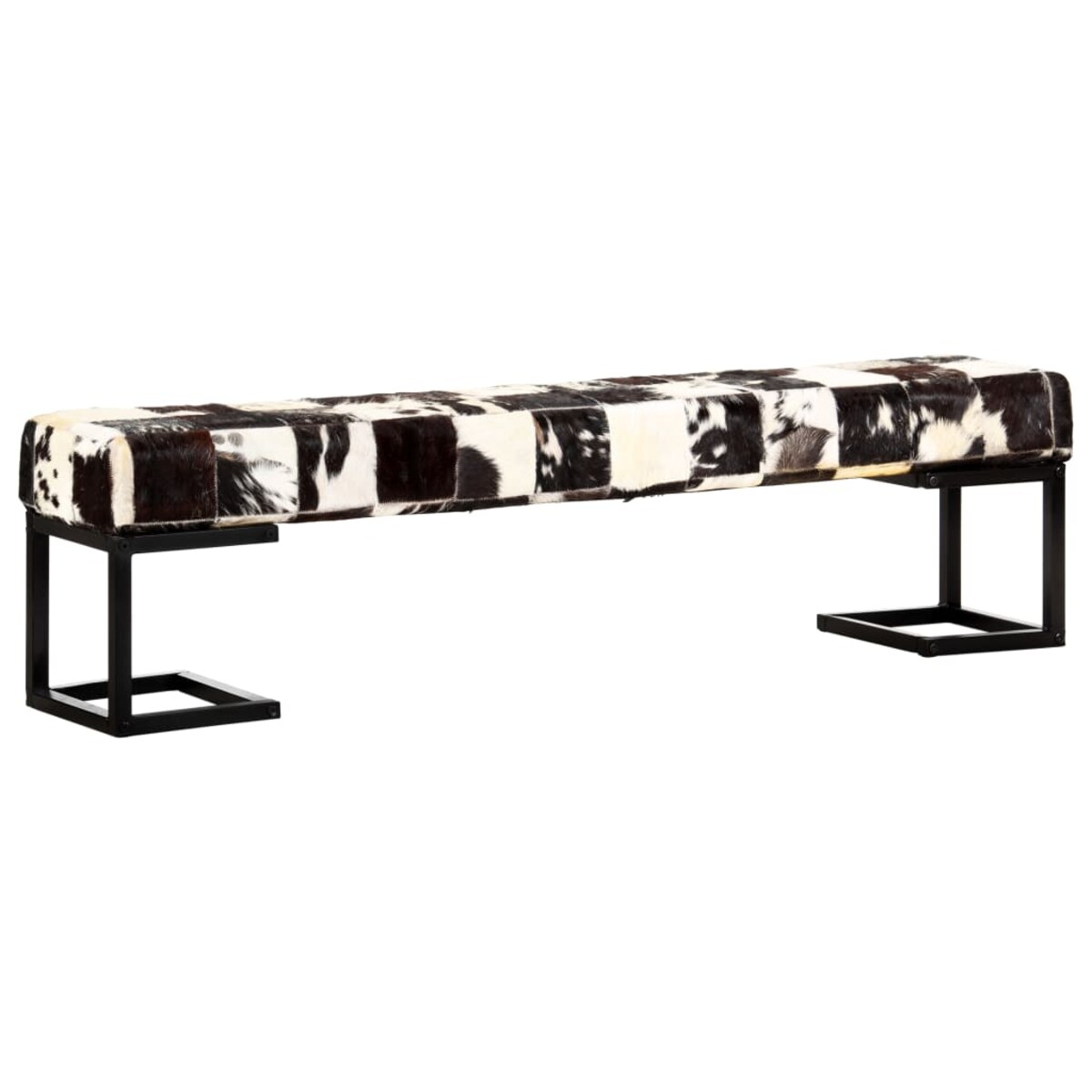 vidaXL Ławka 160 cm, czarna, patchworkowa, prawdziwa kozia skóra