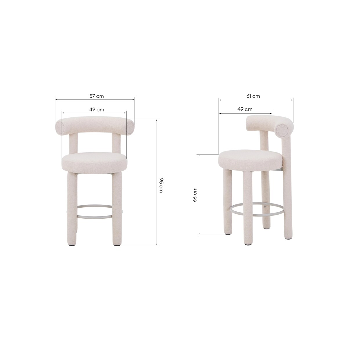 Hoker beżowy/boucle/tapicerowane nogi 95x57x61 cm PEDRINO, 2 szt.