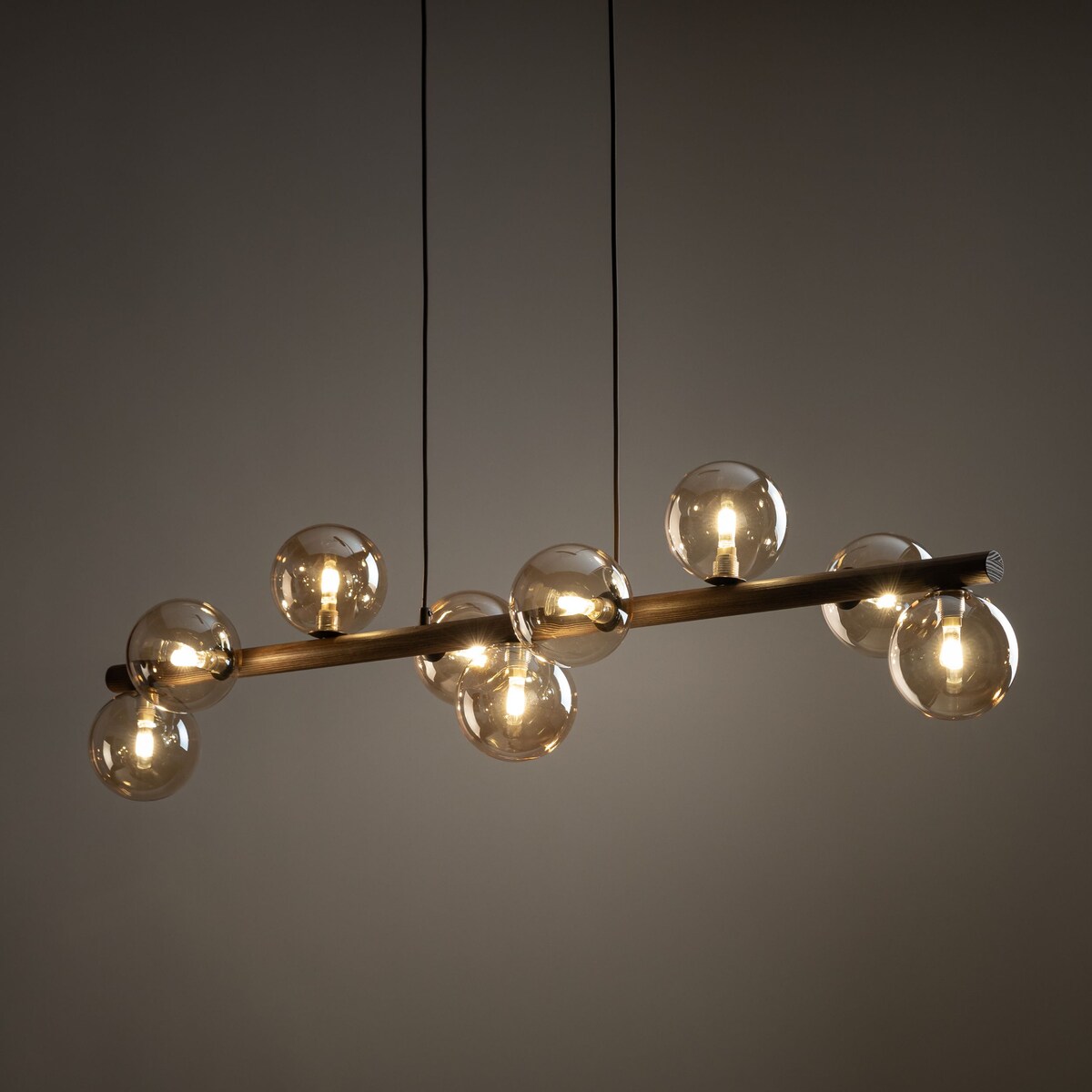 Lampa wisząca TK Lighting ESTERA WOOD 11097, 9xG9, bursztynowe szklane klosze, drewno i metal, regulowana wysokość