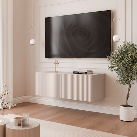 Szafka RTV wisząca KASZMIROWA ANGEL ryflowana 100 cm z oświetleniem LED