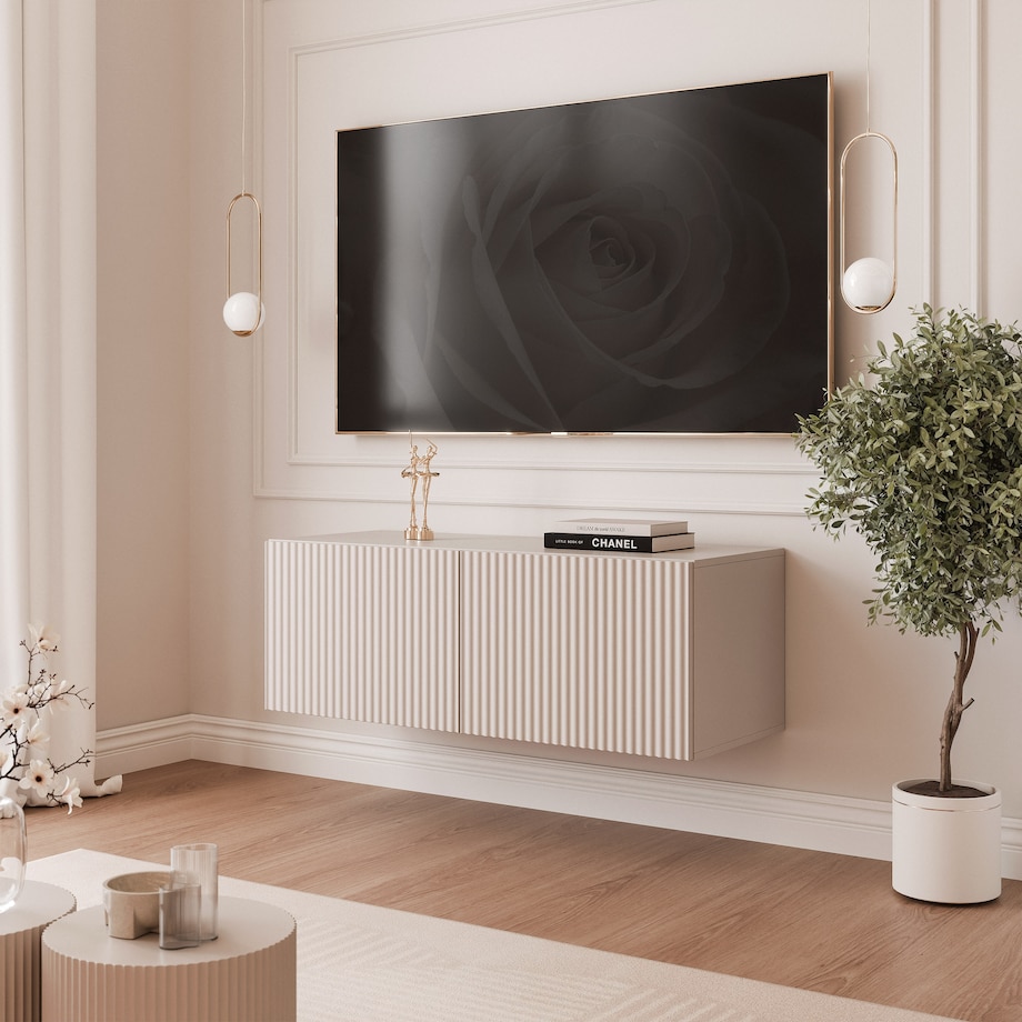 Szafka RTV wisząca KASZMIROWA ANGEL ryflowana 100 cm z oświetleniem LED