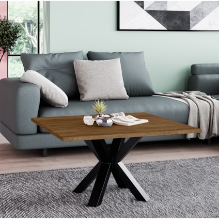 Stolik kawowy NEO kwadratowy 80x80 z metalową podstawą- dąb lefkas