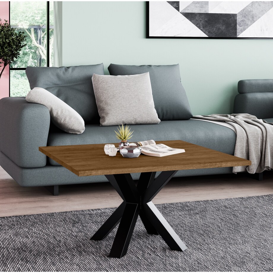 Stolik kawowy NEO kwadratowy 80x80 z metalową podstawą- dąb lefkas