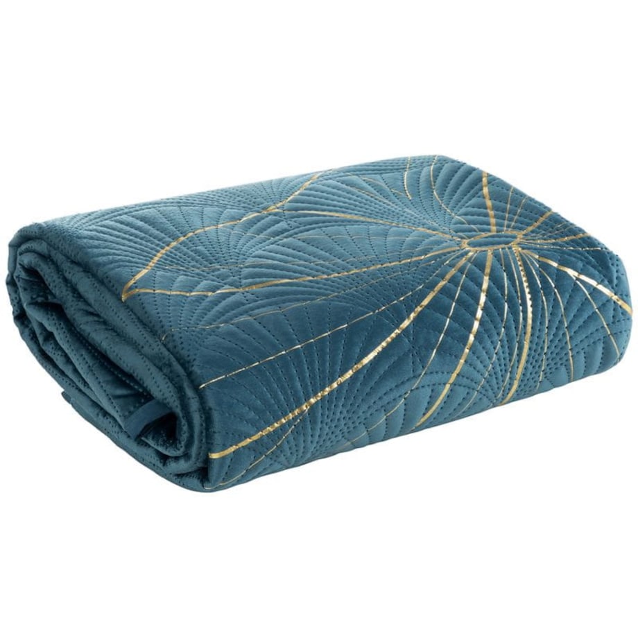 Narzuta Welur Velvet Wzór w Liście Rośliny 170 x 210 cm Turkusowa miękka