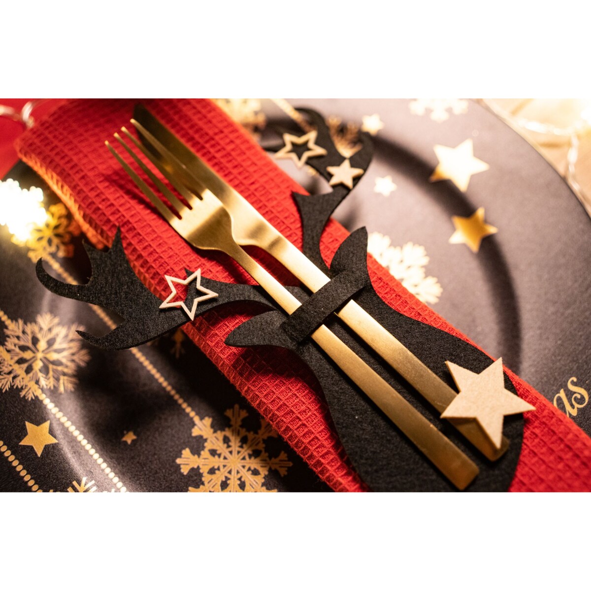 Pokrowiec na sztućce Świąteczny 4 szt. Renifer Czarny