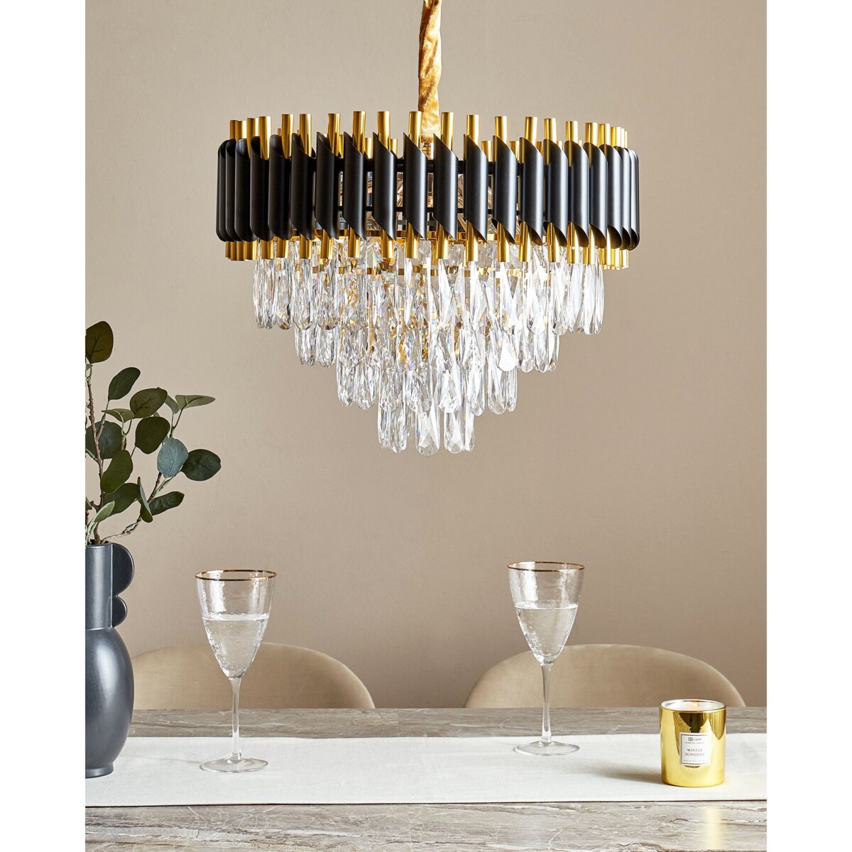 Żyrandol z kryształkami złoty ABELLAS