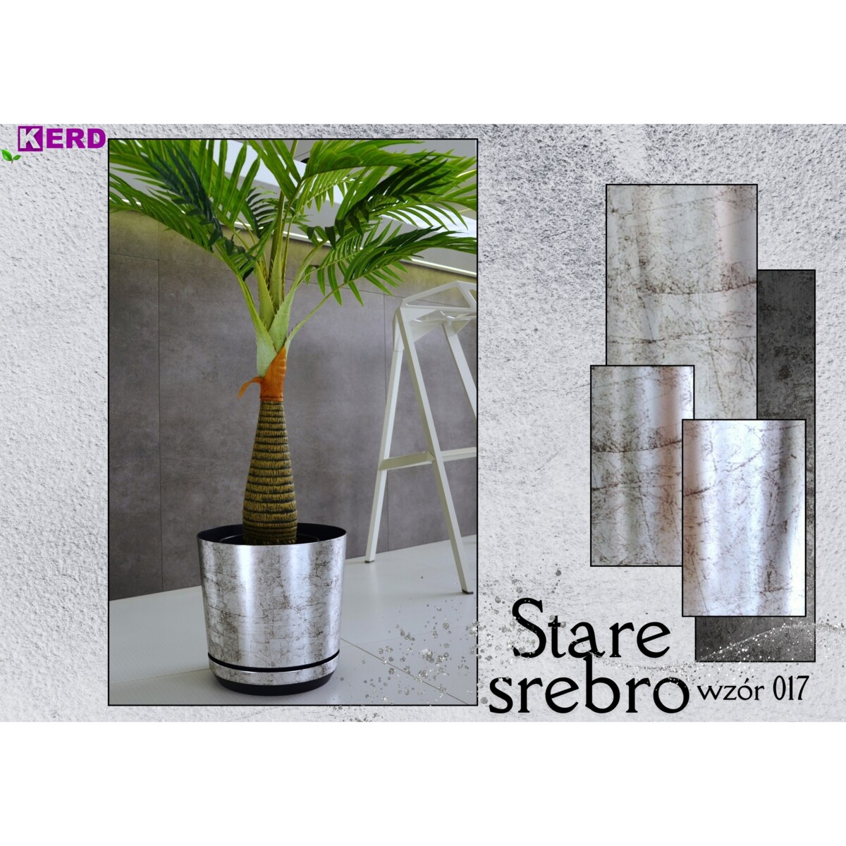 18 cm wzór STARE SREBRO Doniczka z podstawką klasyczna elegancka efekt kamienia skały