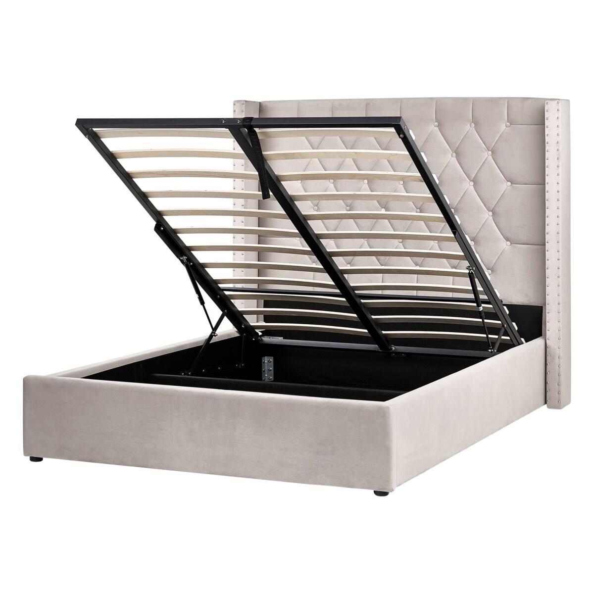Łóżko z pojemnikiem Welur LUBBON 140 x 200 cm Beżowoszary