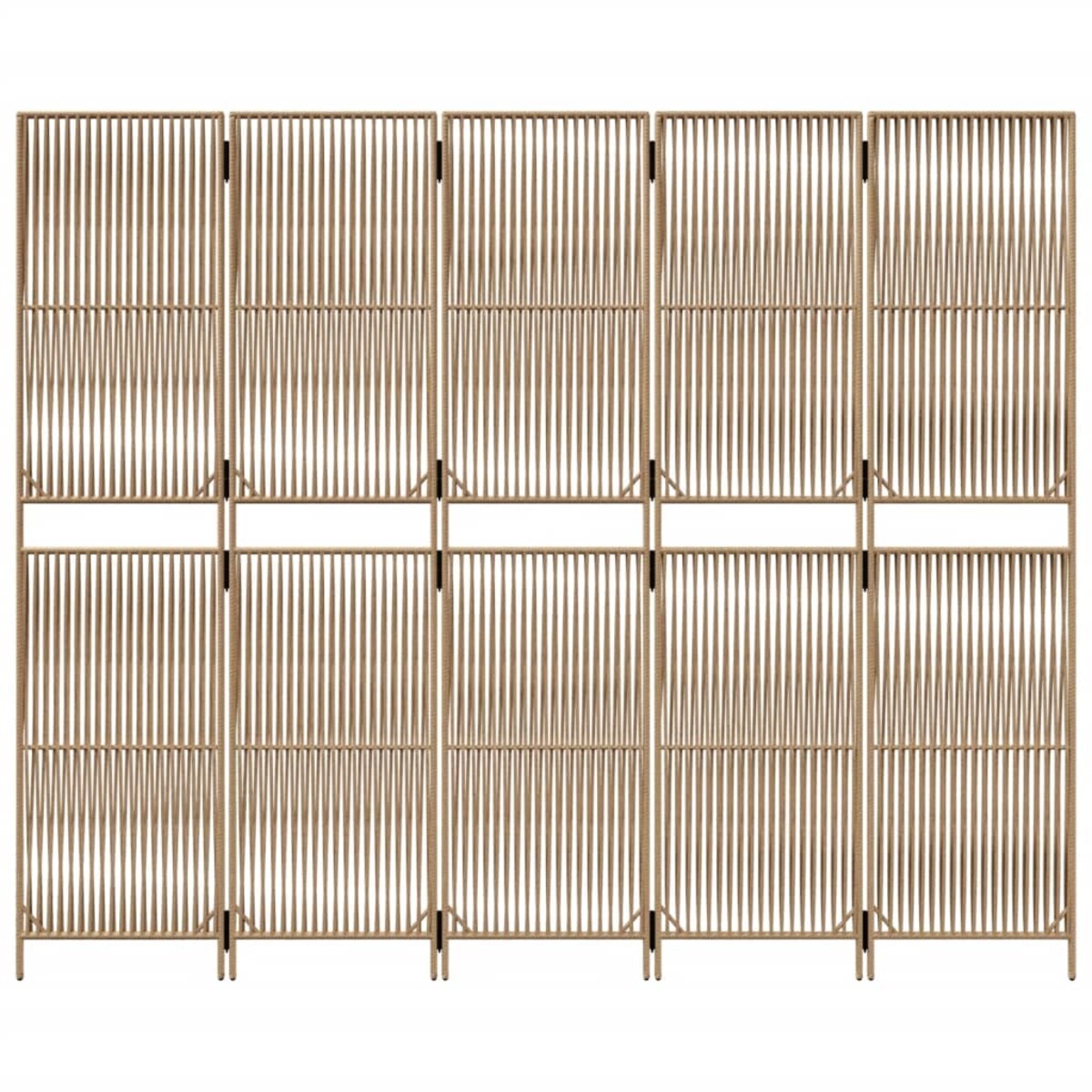 vidaXL Parawan 5-panelowy, beżowy, polirattan