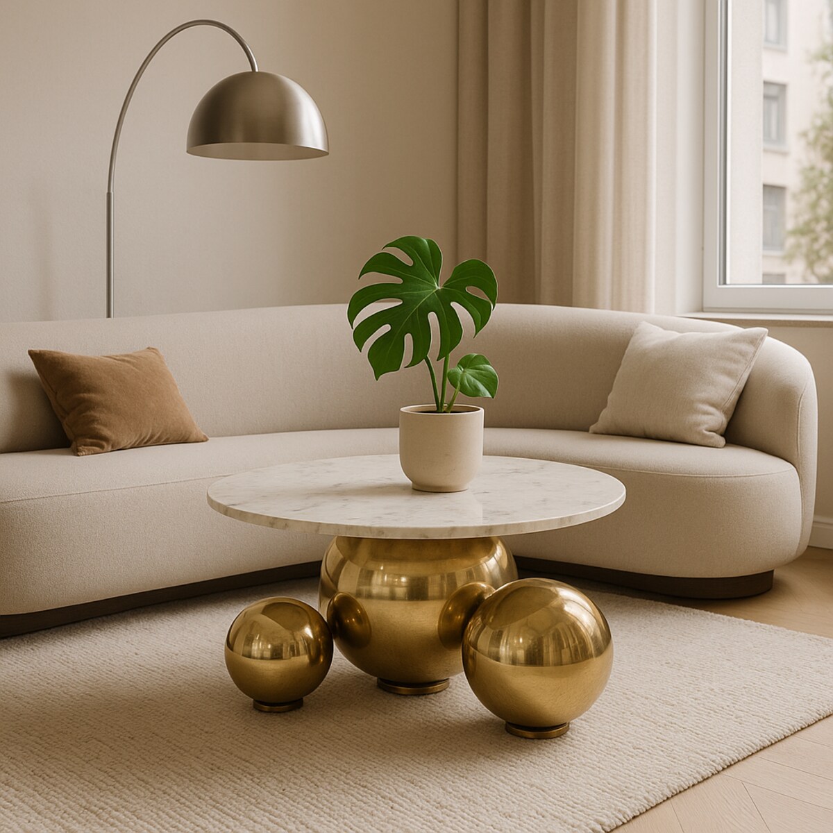 Złoty stolik kawowy Premium Milenio z kamiennym blatem marmurkowym Trio 80x45