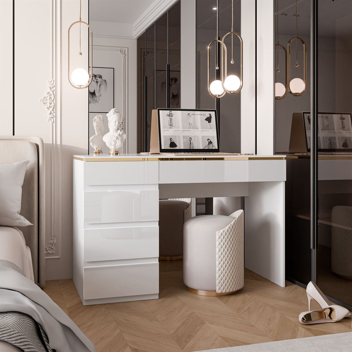 Biurko AURORA z szufladami biały połysk