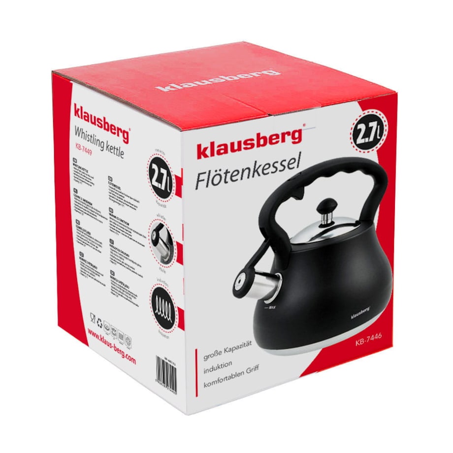 Czajnik stalowy z gwizdkiem 2.7L czarny KLAUSBERG