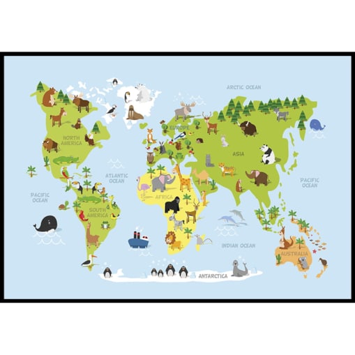 plakat mapa świata zwierzaki 70x100 cm
