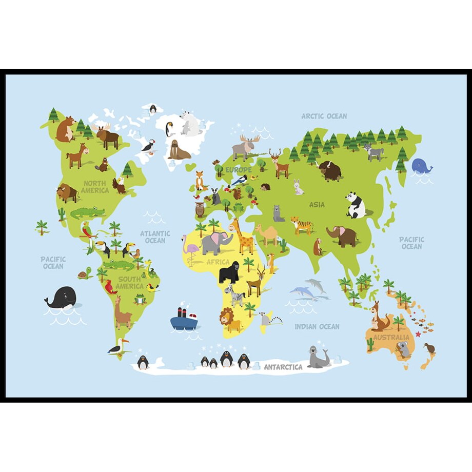 plakat mapa świata zwierzaki 70x100 cm