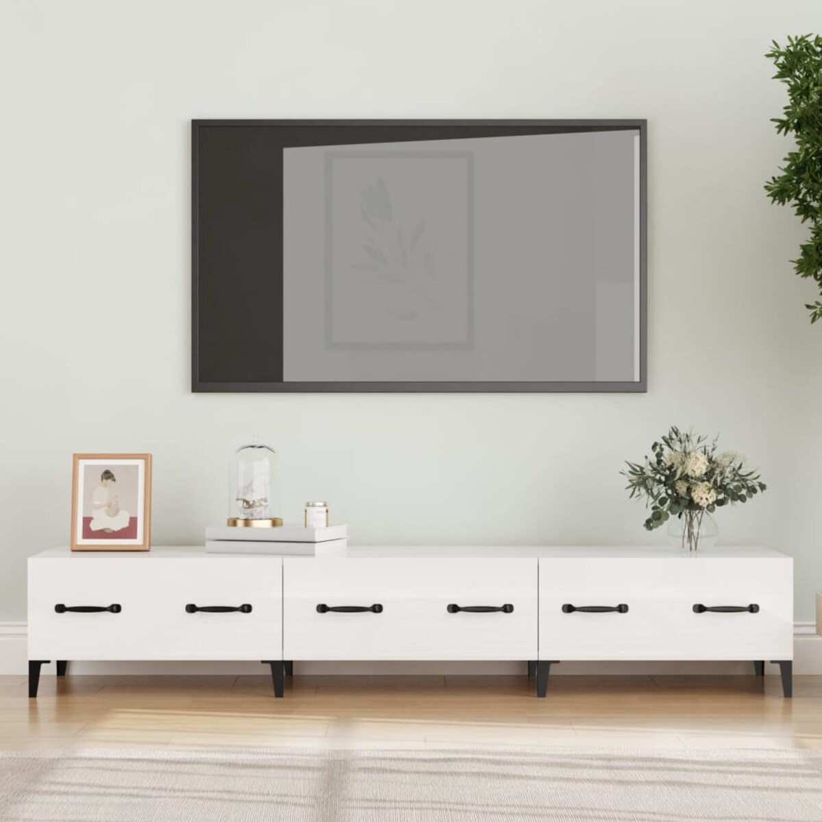 vidaXL Szafka pod TV, wysoki połysk, biała, 150x34,5x30 cm