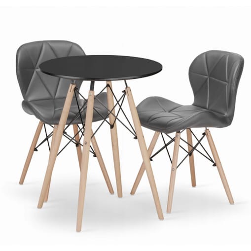 Zestaw Stół+ 4 Krzesła Szare Do Jadalni Kuchni Salonu Biura Okrągły Czarny