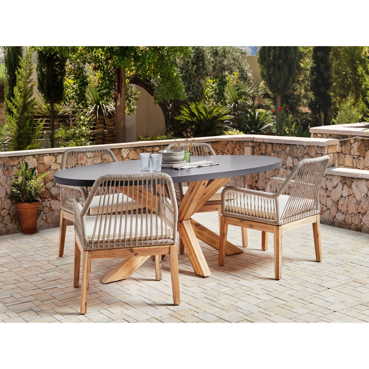 Zestaw ogrodowy dla 4 osób ORISTANO z poduszkami Beton Beżowy