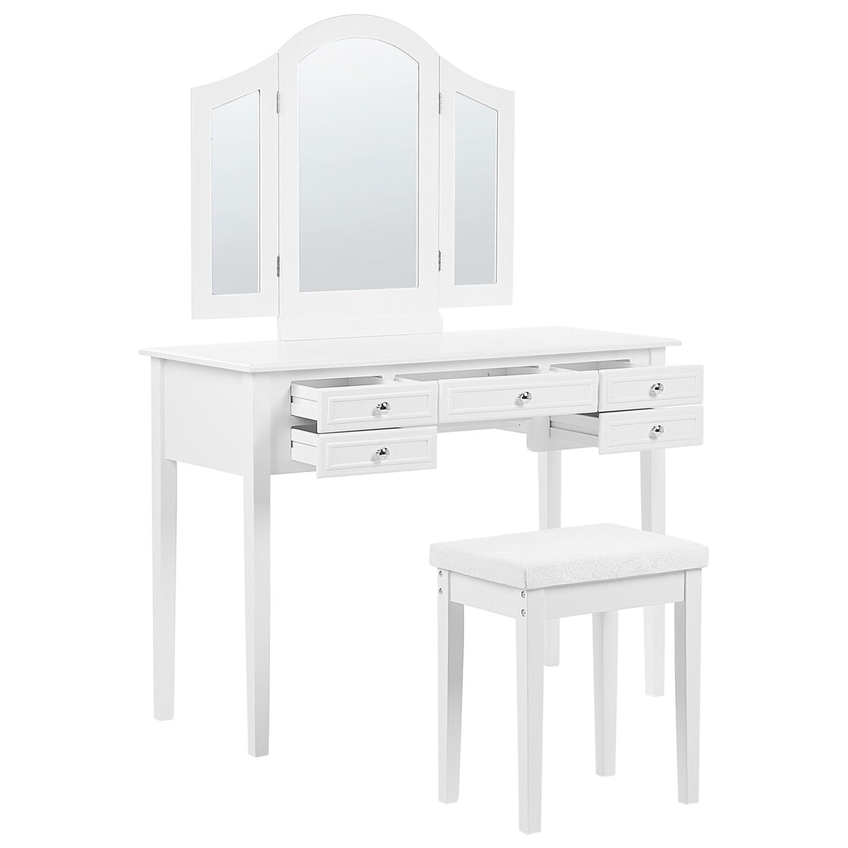 Toaletka 5 szuflad lustro i stołek biała LUMIERE