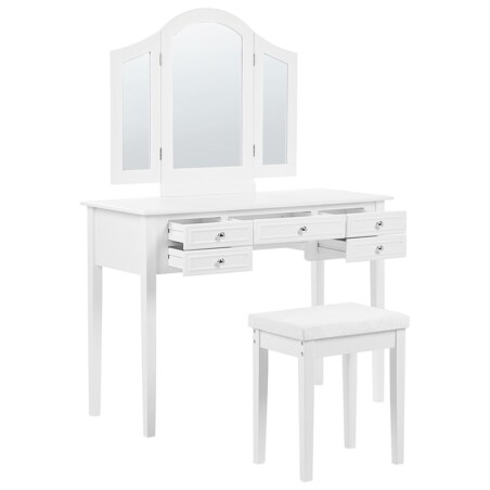 Toaletka 5 szuflad lustro i stołek biała LUMIERE