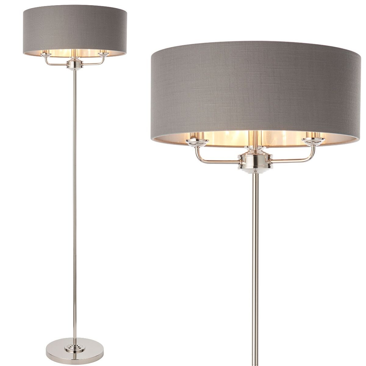 Stojąca lampa z abażurem Highclere 94378 Endon klasyczna szara nikiel