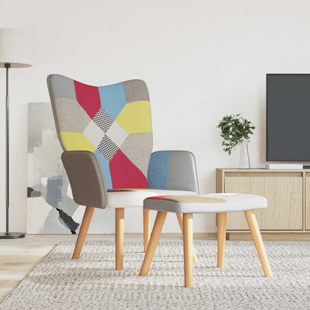 vidaXL Fotel z podnóżkiem, patchwork, obity tkaniną