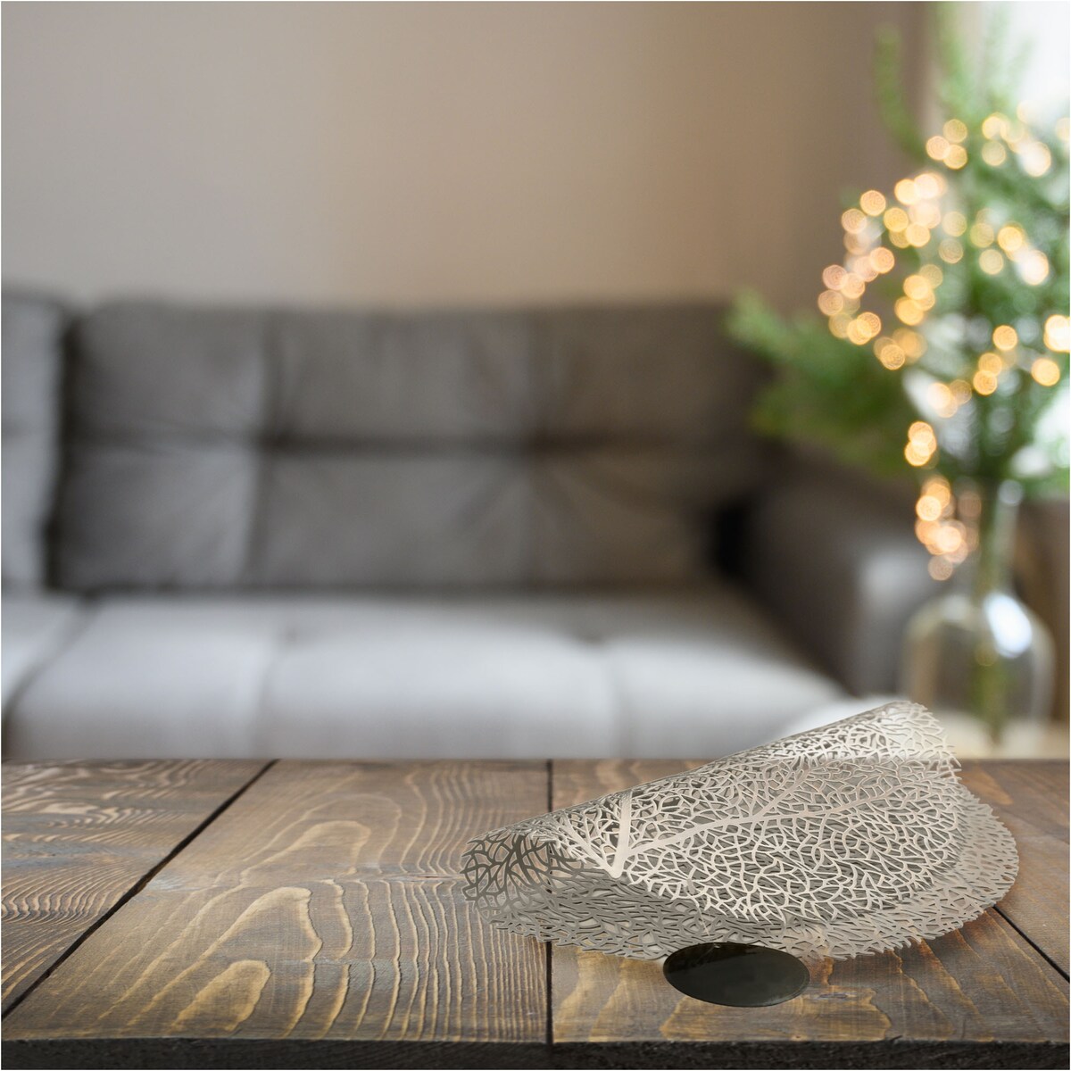 Podkładka Ażurowa Na Stół Mata Stołowa Pod Talerz Ozdoba 38 Cm Drzewo Pvc Srebrna