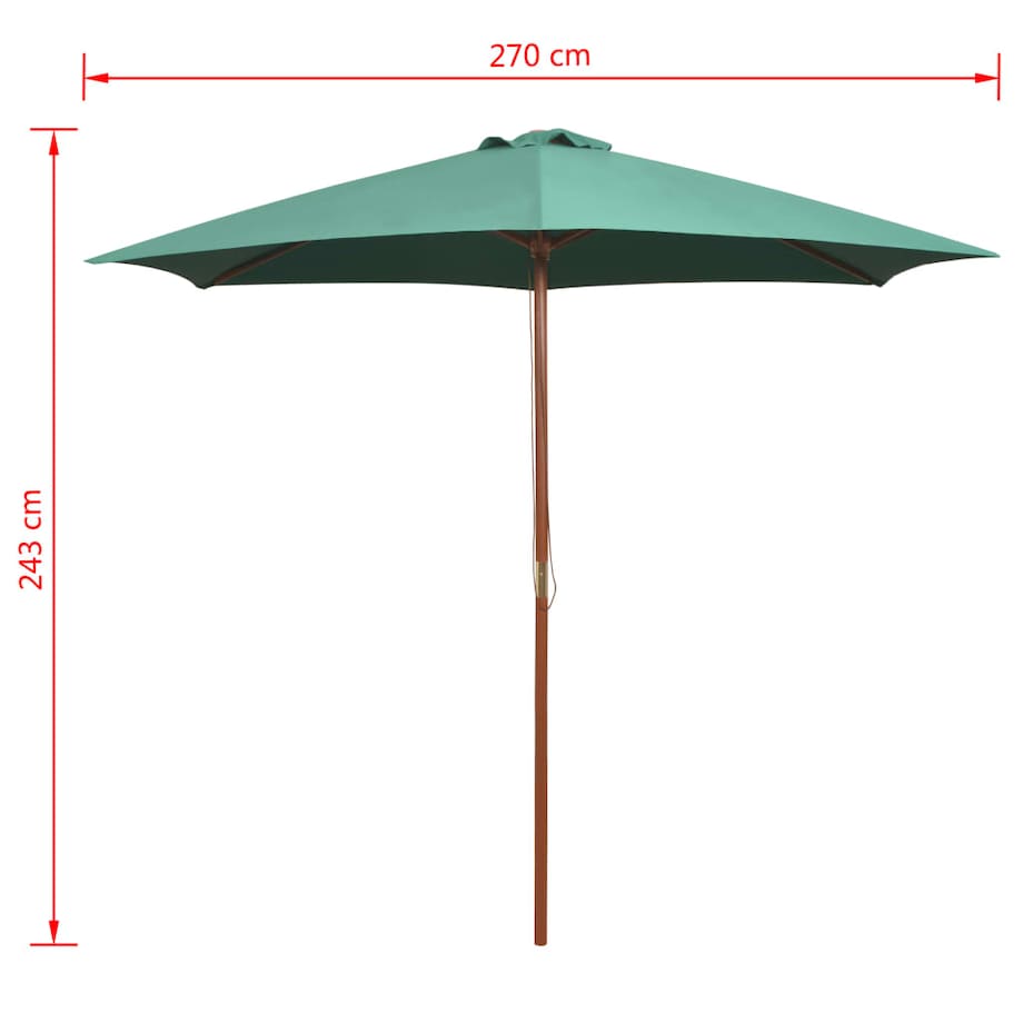 vidaXL Parasol ogrodowy, 270x270 cm, drewno, zielony