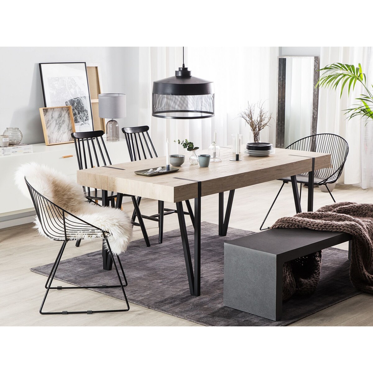 Stół do jadalni 150 x 90 cm jasne drewno z czarnym ADENA