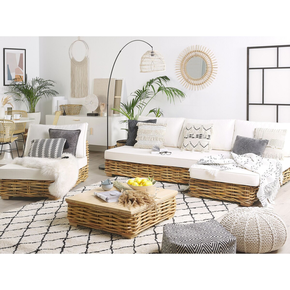 Zestaw ogrodowy ze stolikiem dla 4 osób VARALLO Lewostronny Naturalny Rattan Modułowy