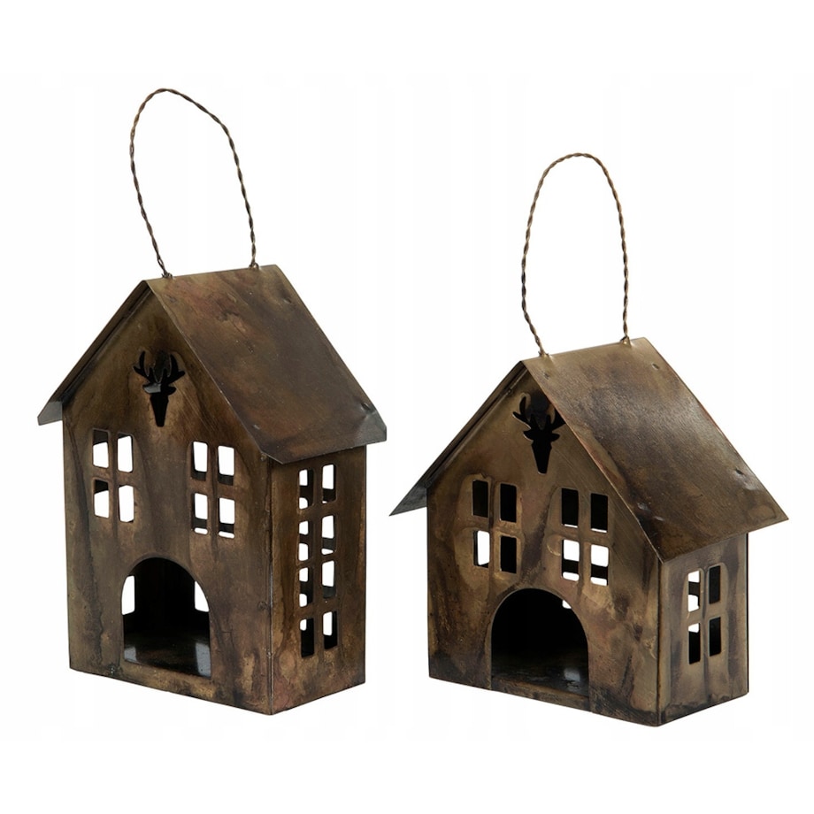 2 szt. LAMPION NA ŚWIĘTA BOŻEGO NARODZENIA świecznik DOMEK metal złoty